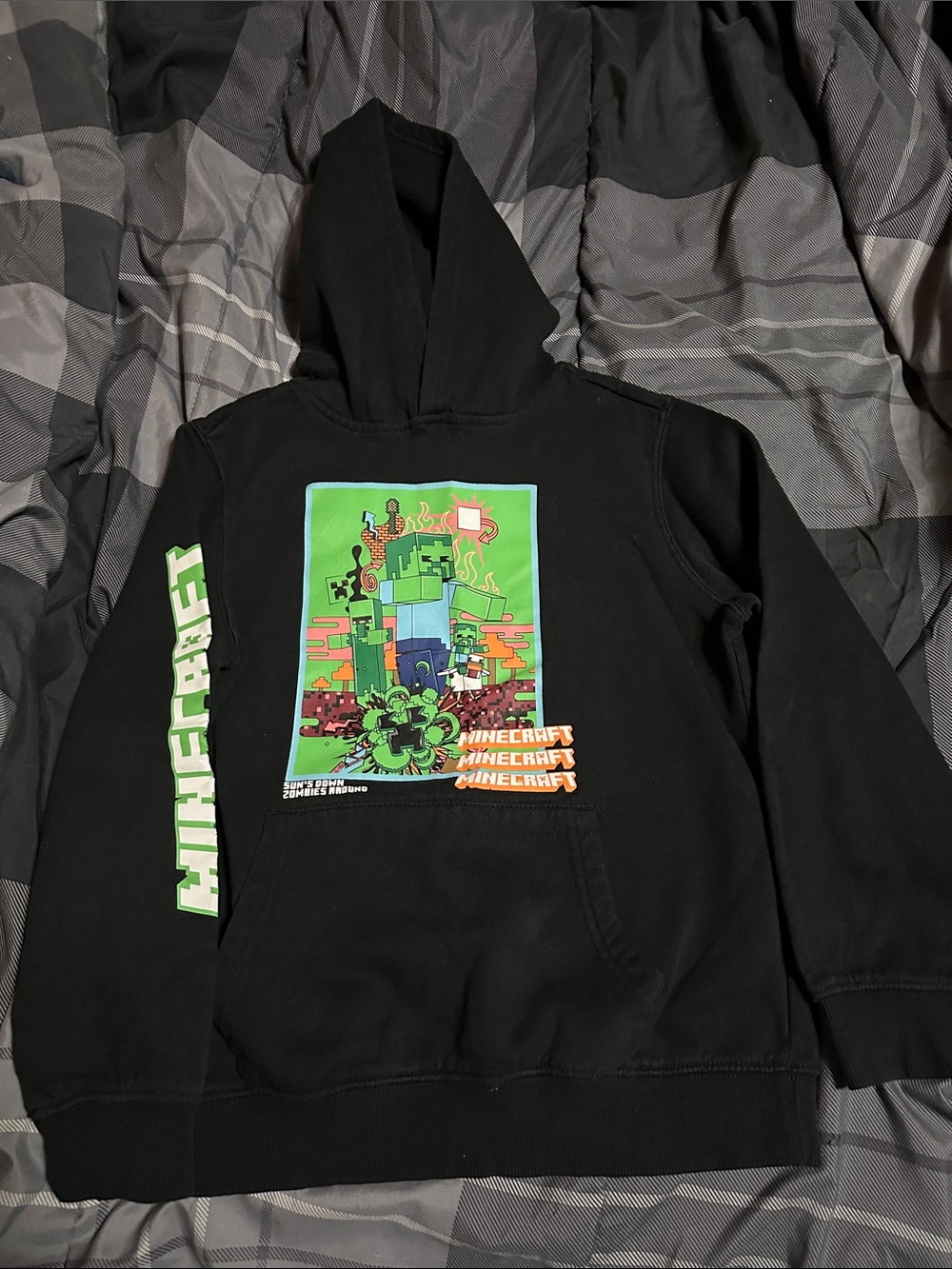 Minecraft Kids Black Hoodie with Green Graphic